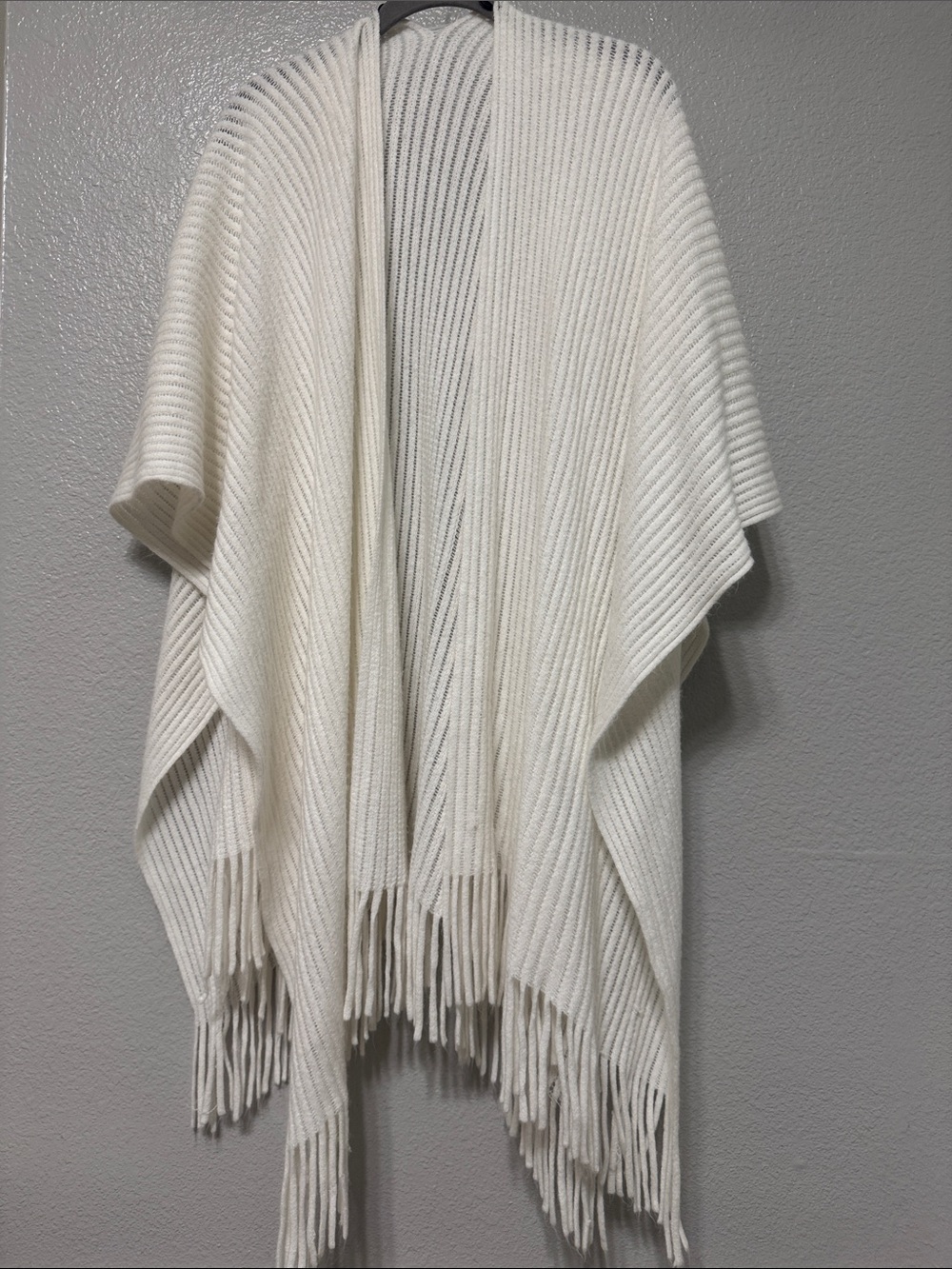 Cozy Ivory Knit Fringe Poncho